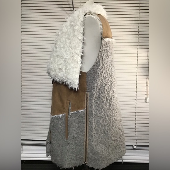 Anthropologie Saturday Sunday Sherpa Faux Suede Mixed Fabric Moto Vest - Picture 5 of 14